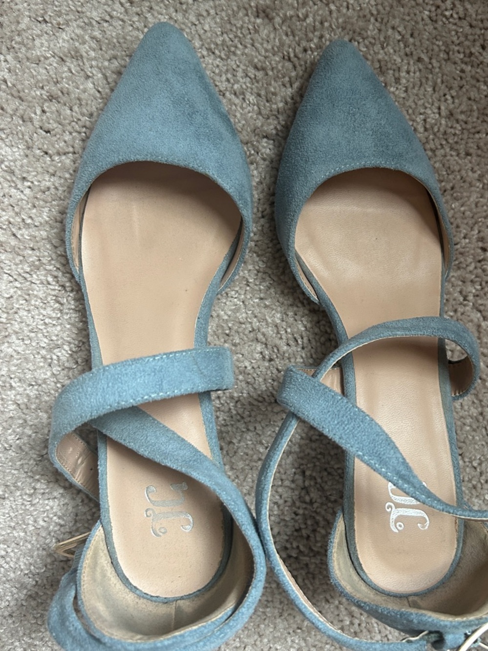 Women's Pointed-Toe Ankle Strap Flats in Light Blue